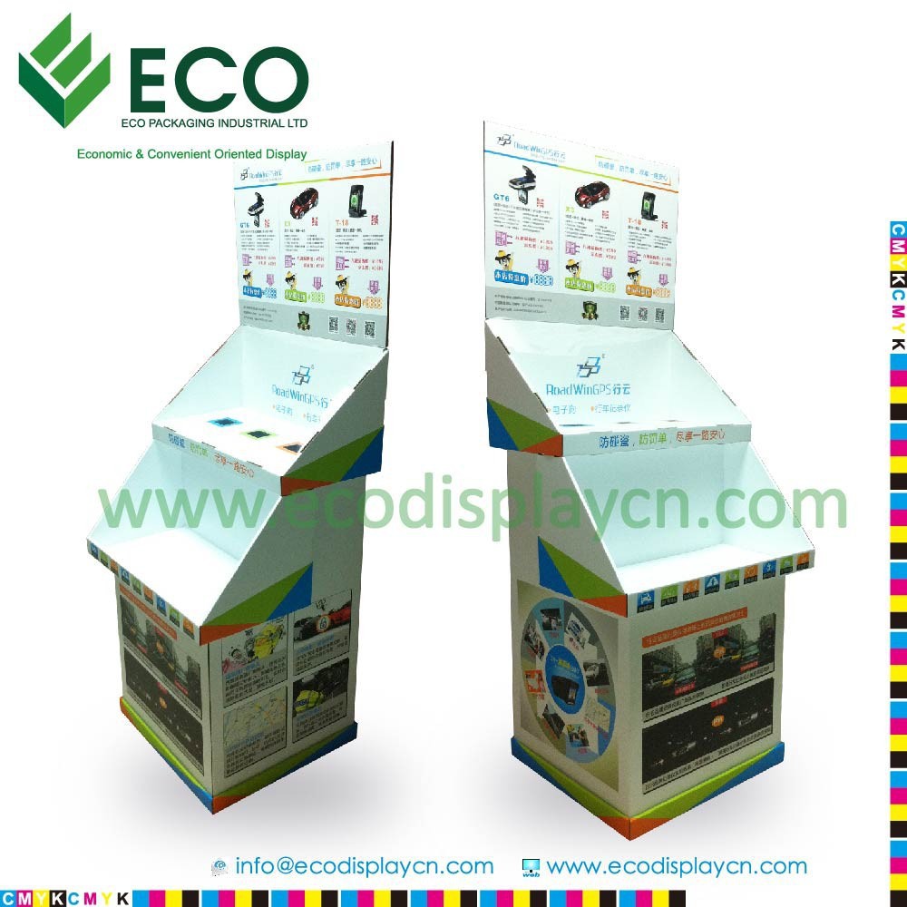Two Shelves Folding Cardboard Floor Display With Separate Counter Display For Car Accessory