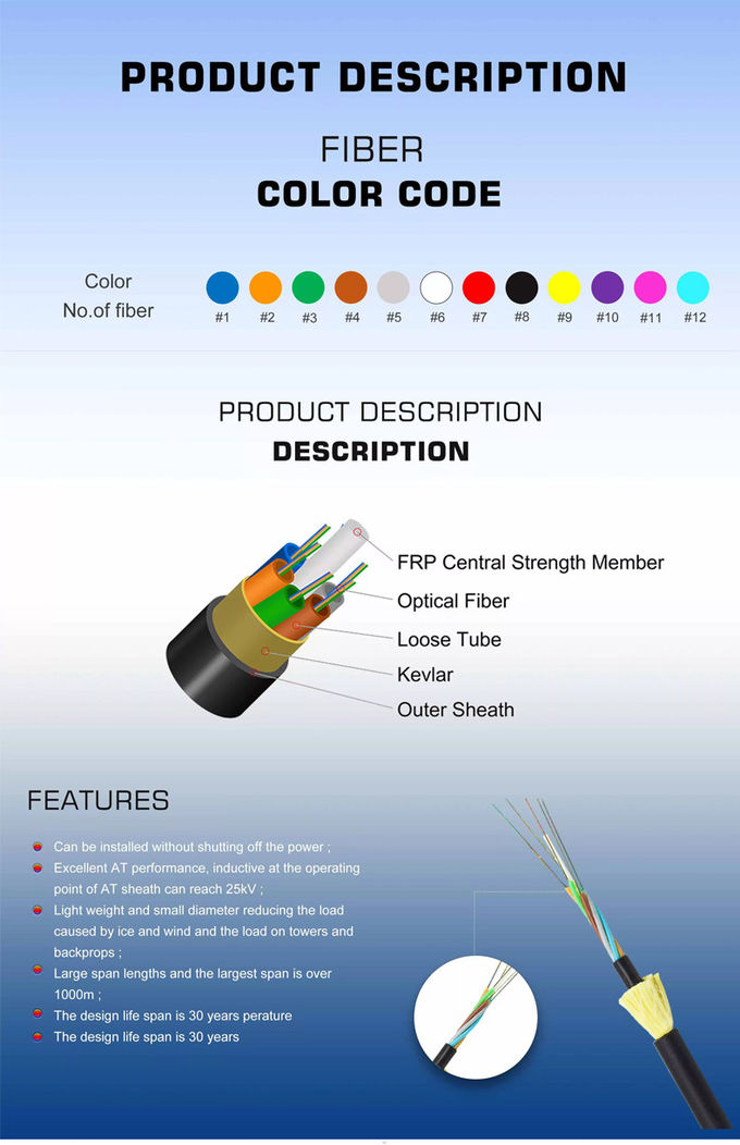 100 Ft Corning Adss Fiber Optic Cable Single Sheath Power