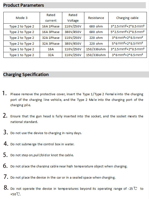 250V 32A Double Headed EV Charging Gun With 5m Copper PVC Cable