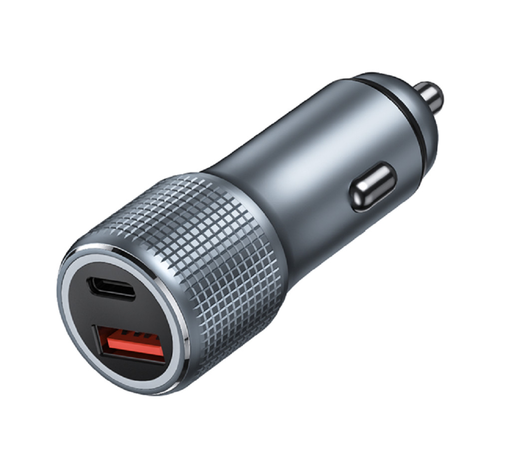 48W Dual-Port USB-C Car Charger with PD 20W & QC 18W, 12-24V DC Input, ABS+PC Fireproof