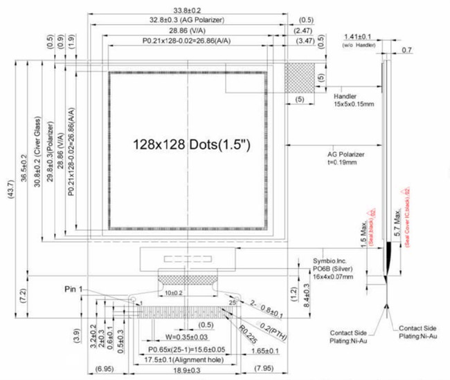 1.5 Inch Graphic 128x128 OLED Display, 1.5 Inch OLED Module Monochrome White Bule Color