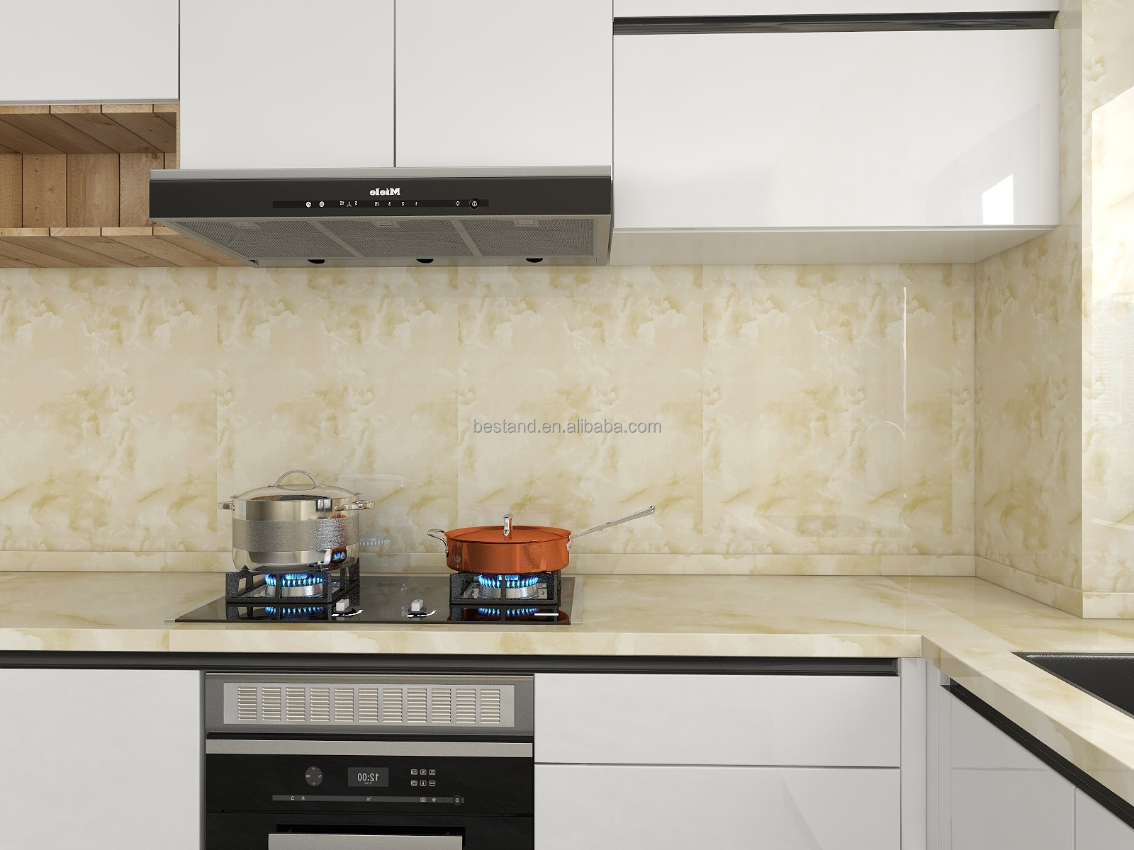 80CM Width Marble Sticker Anti Oil Waterproof Kitchen Wallpaper Modern Design PVC Kitchen Backsplash Sticker