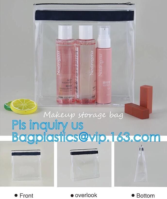 Slider Zipper Packing hologram pvc plastic storage cosmetic bag, 200 micron transparent clear PVC slider zipper bag, mat