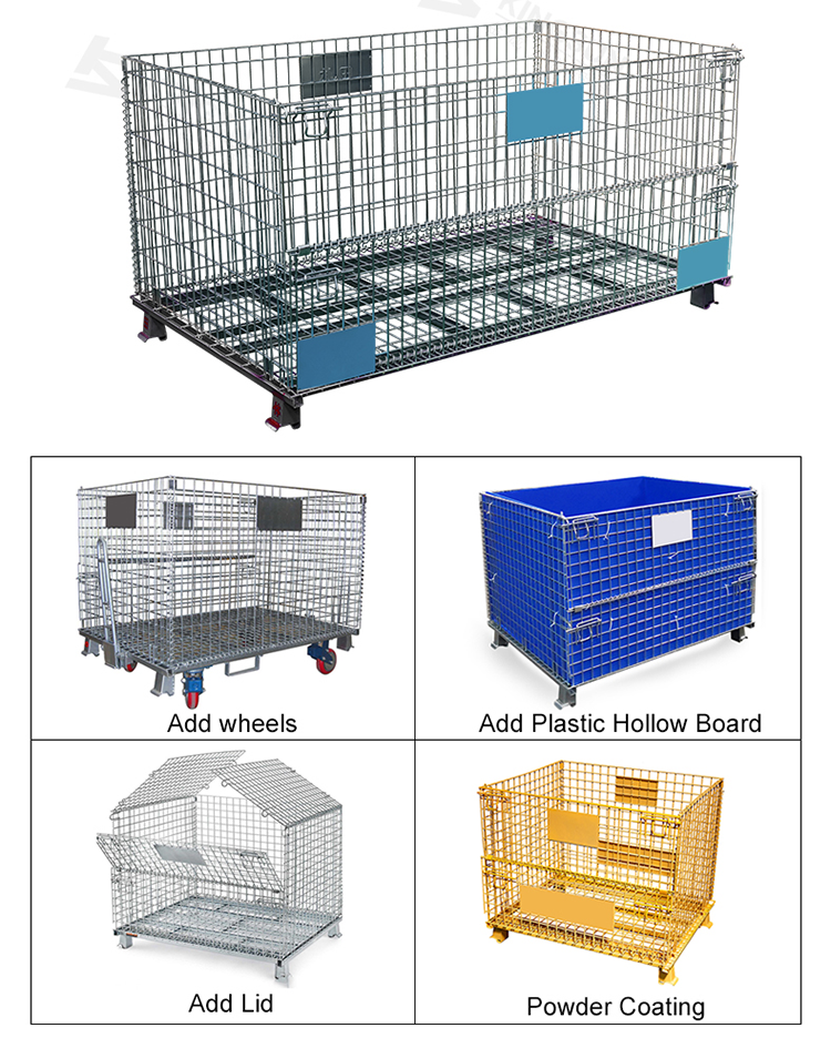 Chiina supplier Galvanize large folding collapsible wire metal mesh lid roll container for storage