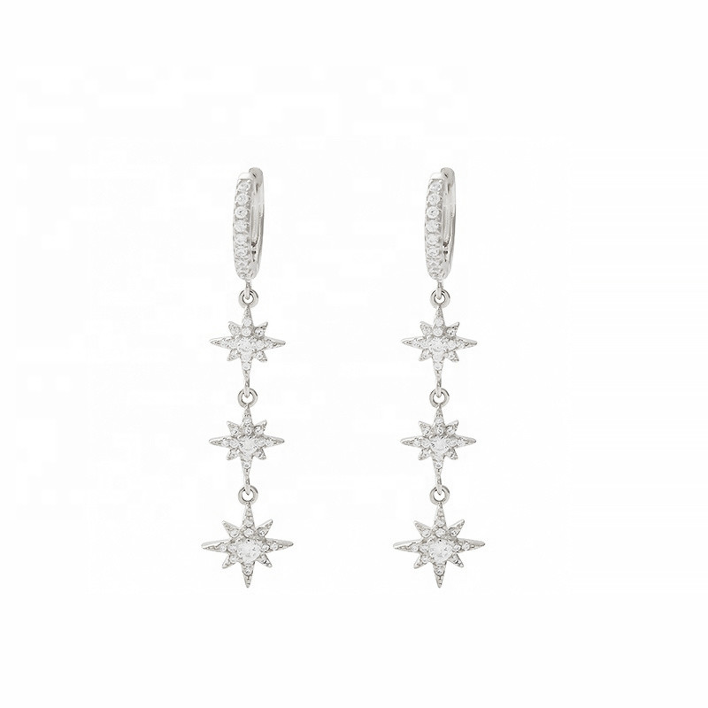 Gold Plated 925 Silver Brazilian Starburst Long Dangle Hoop Earrings for Women