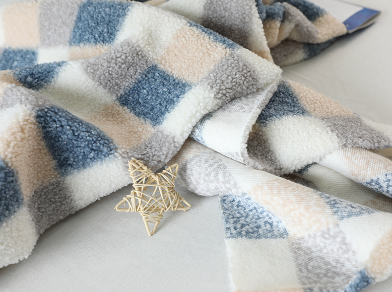 200gsm Plaid Printed Sherpa Lined Fleece Fabric 100% Polyester
