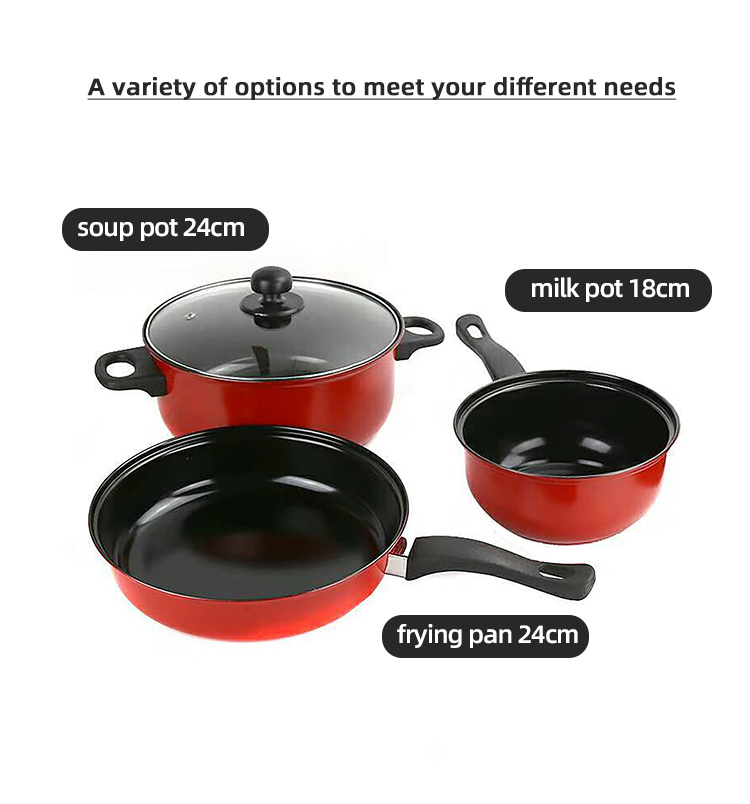 Multifunction Red 4 Pcs Kitchen Cast Iron Cookware Set Non Stick With Bakelite Handle