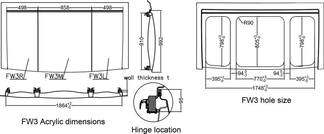Self-Propelled/Trailer Rvs Triple Panoramic Front Window for RV Truck Camper Motorhomes DIY