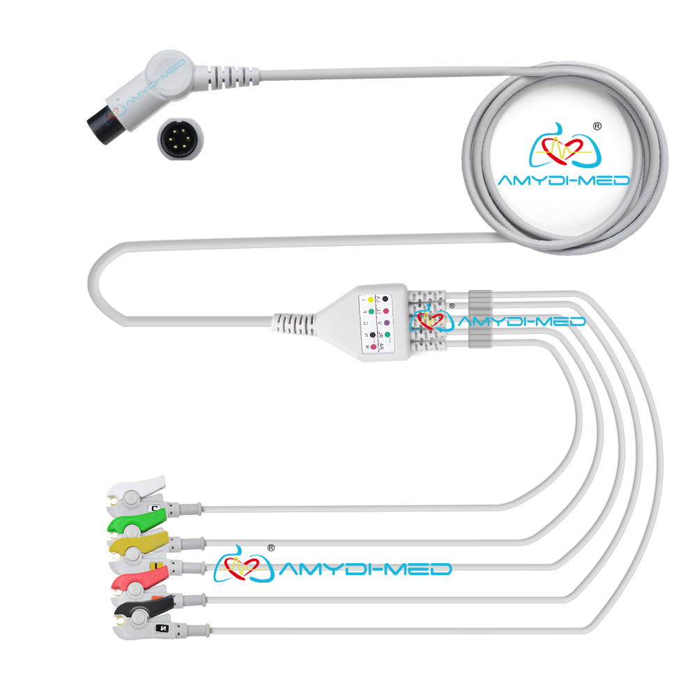 Round 6P ECG Cable And Leadwires SPACELABS Customized 5 Lead Ecg Cable