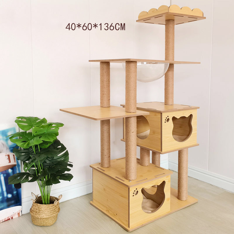 Cat ToysCustom Sizes Wooden Cat Tree with Scratcher Houses and Playing