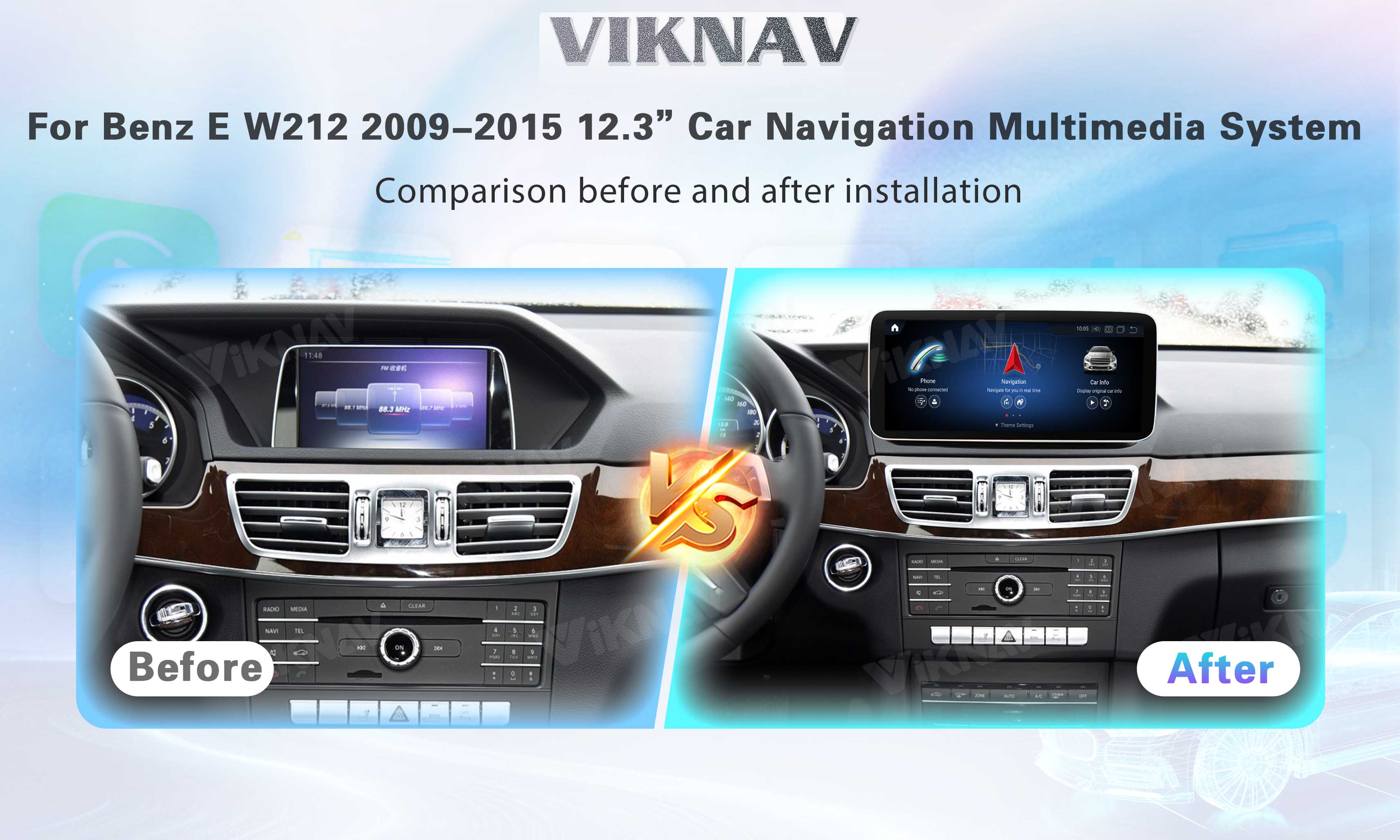 Viknav 12.3 Inch Android Car radio With Screen For Mercedes Benz E Class W212 2009-2015 GPS 2Din Player(NTG5.0)