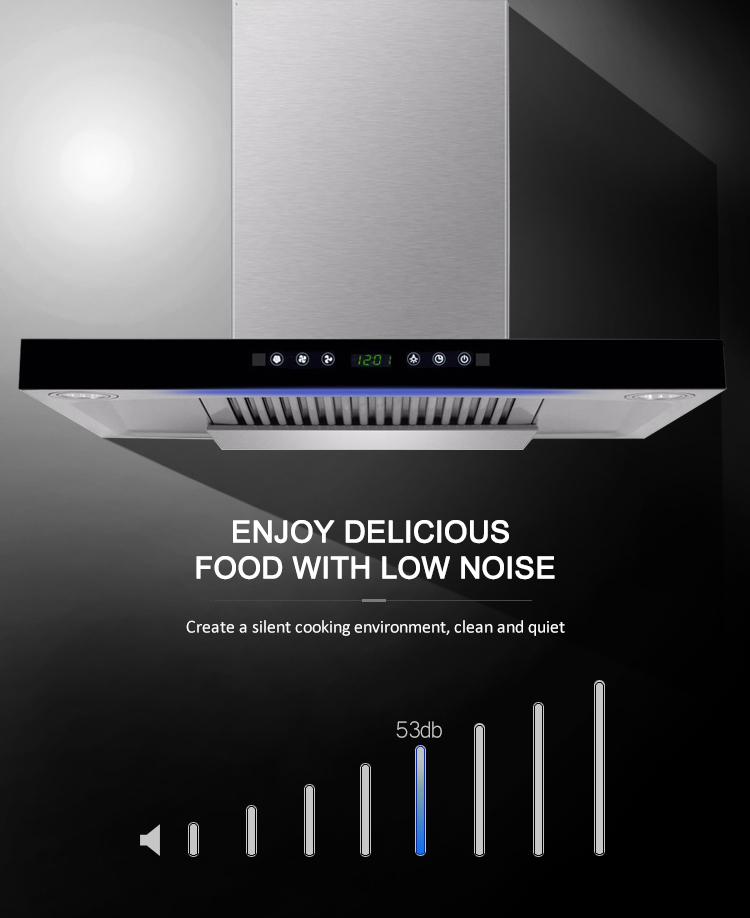 Glass Stainless Steel T Shape Chimney Hood Electric Range Hood 220V