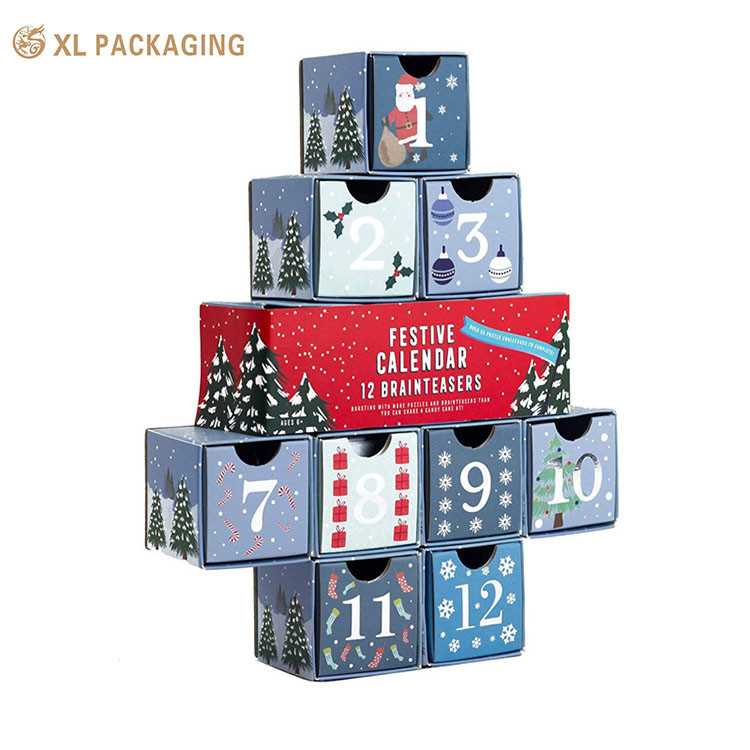 Luxury Custom Christmas Mystery Paper Gift Advent Calendar Box Surprised Cosmetic Mystery Boxes With Jolly Packaging