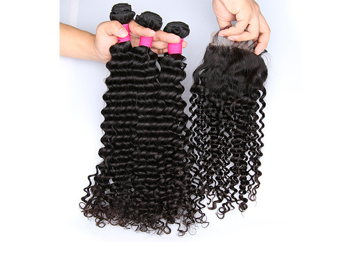 Hot Beauty Brazilian Vrigin Human Hair Extensions Deep Wave , Natural Black