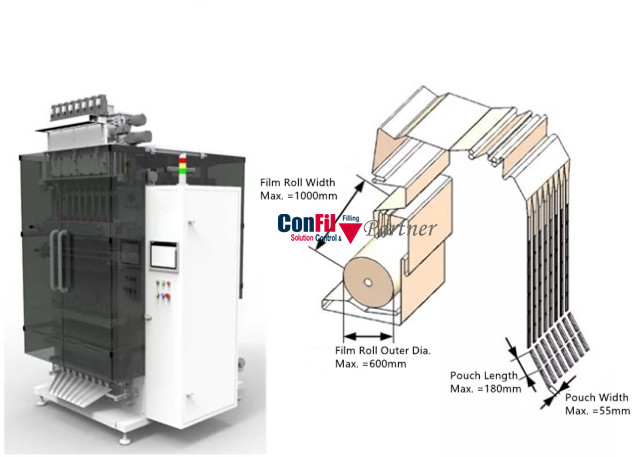 10 Lanes Vertical Form Fill Seal Machine For Powder Granular Liquid