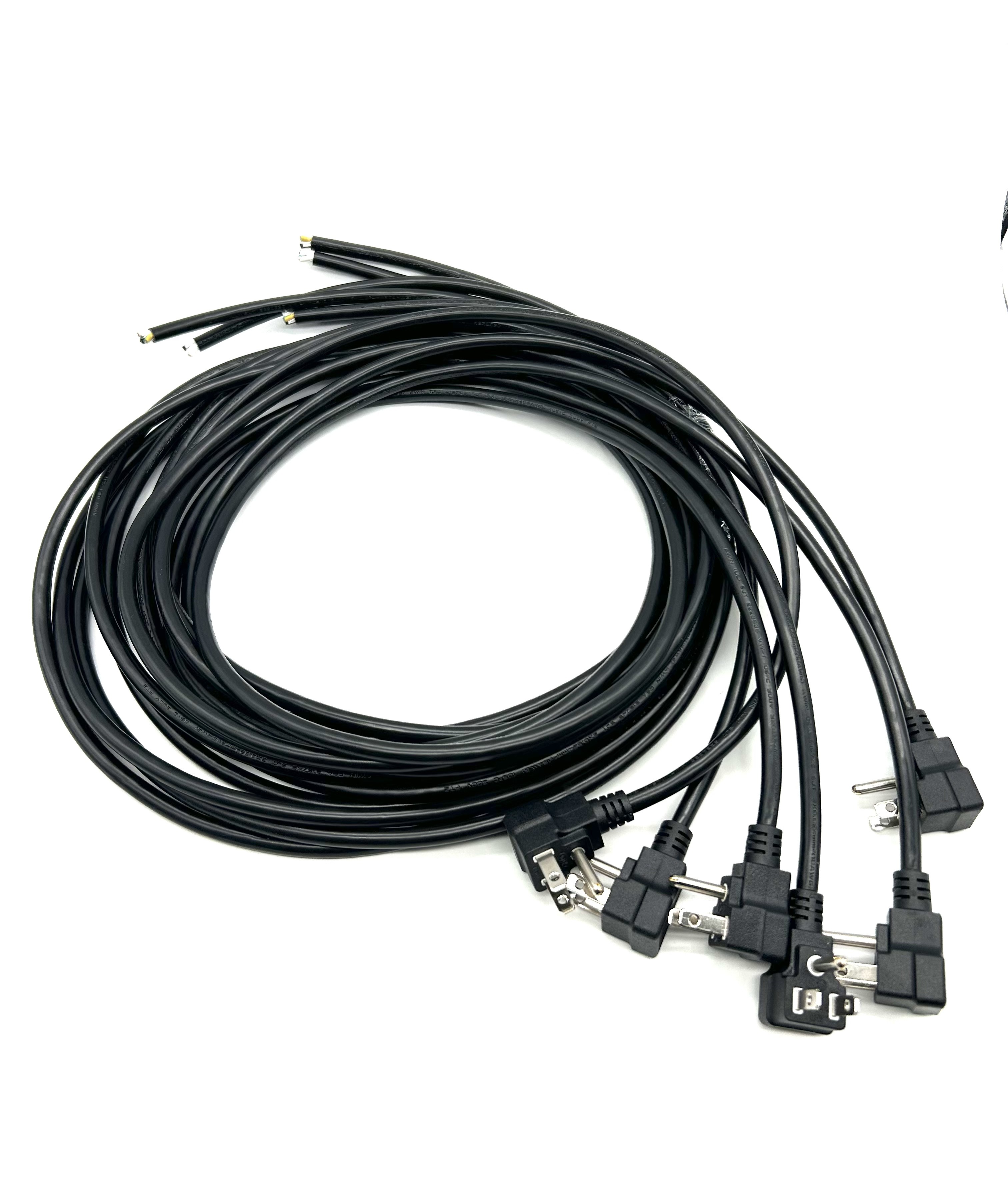 Nema 5-15P 18/16AWG Wire Gauge Angle Plug American Power Cord Stripped End Jacket Color Black/Customized