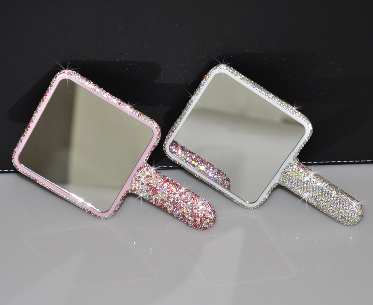 Rhinestone Heart Travel Portable Vanity Mirror Makeup Light Up For Makeup