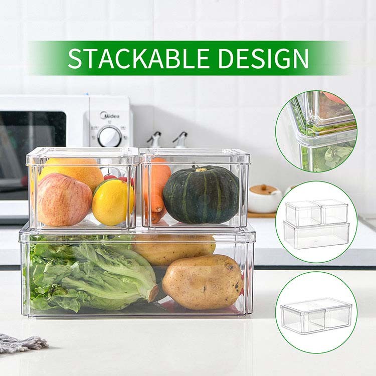 Clear Fresh Storage Stackable Plastic Fridge Organizer With Cover