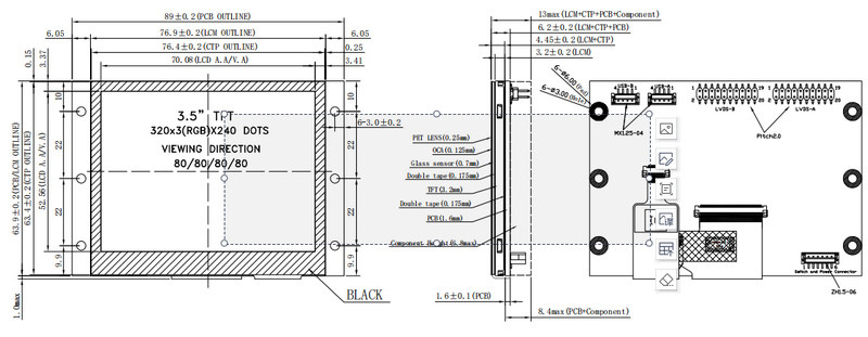 3.5 Inch LVDS TFT LCD Screen Module 320*240 Negative Color TFT LCD Panel