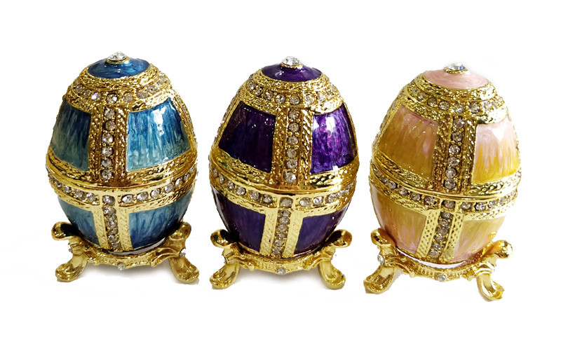 Hollow Faberge Egg Jewelry Easter Egg Trinket Box Crafts Russian Easter Metal Rhinestones Faberge Egg Jewelry Box