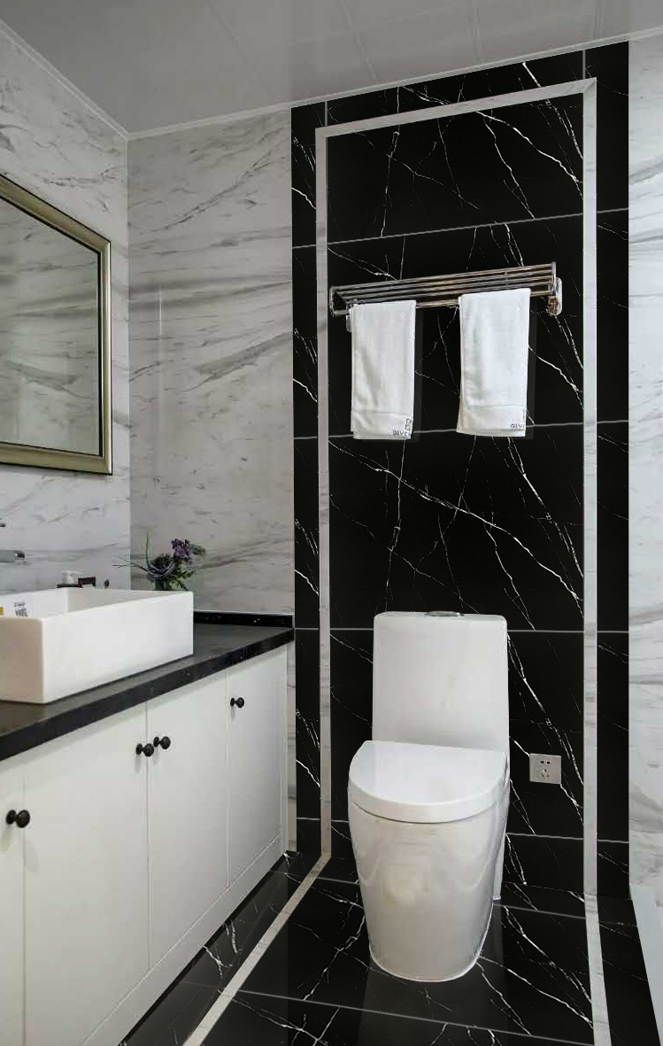 600x600 Porcelain Glazed Floor Wall Tiles in Black with White Veins Stone Imitation Texture