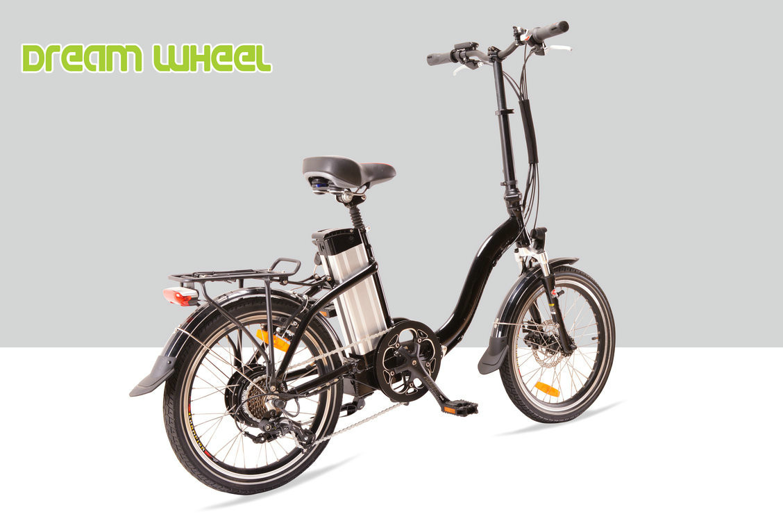 Black 10.4Ah 36V Electric Folding Bike , 20" Cruiser Folding Electric Bike With Disc Brake