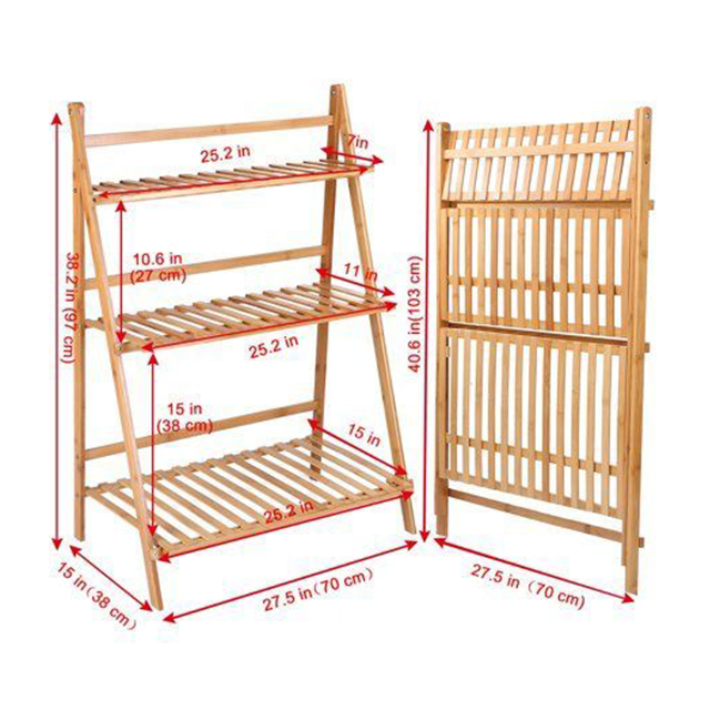 Home Folding Bamboo Plant Rack Flowers Pot Stand Shelf For Balcony