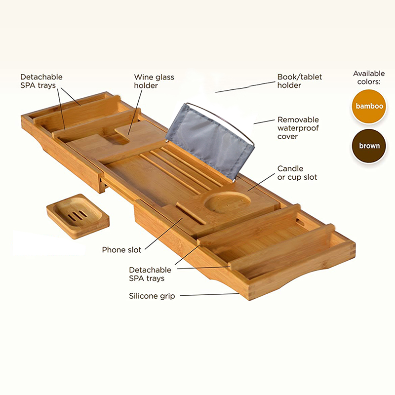 CE Certificate Bamboo Bathroom Caddy Tray For Bathtub