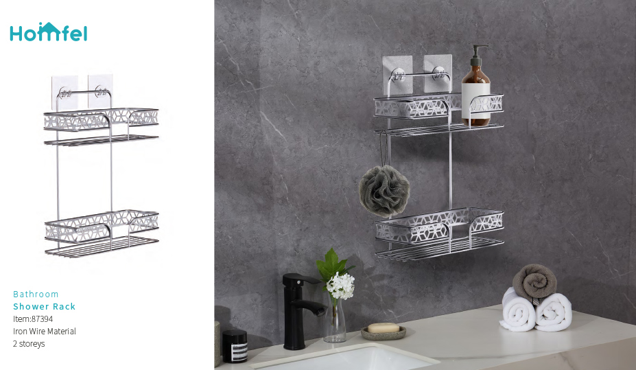 Chrome Finished Corner Shower Caddy with 2 Tiers Bathroom Iron Rack Wall Mounted Type