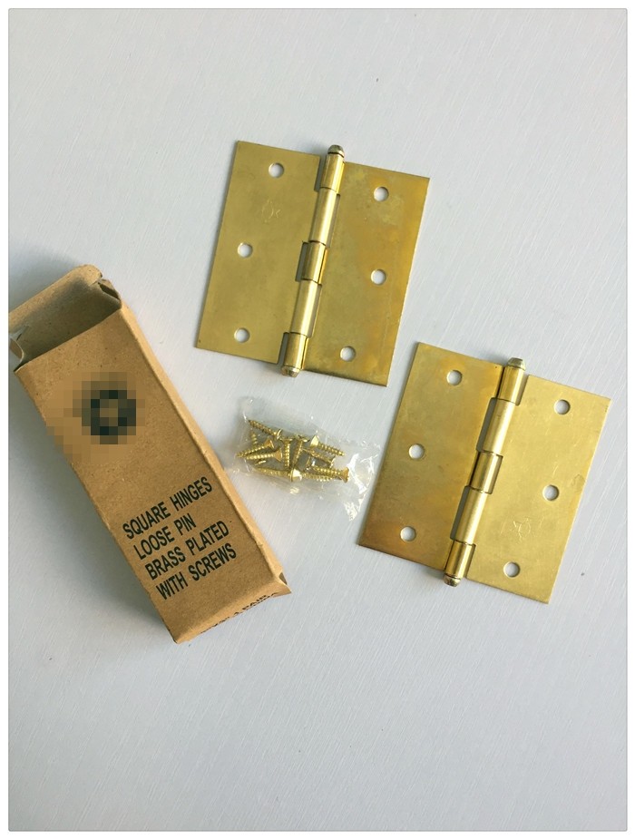 Cup Type Loose Pin Polished Antique Cast Iron Door Hinges Brass Plated With Screws