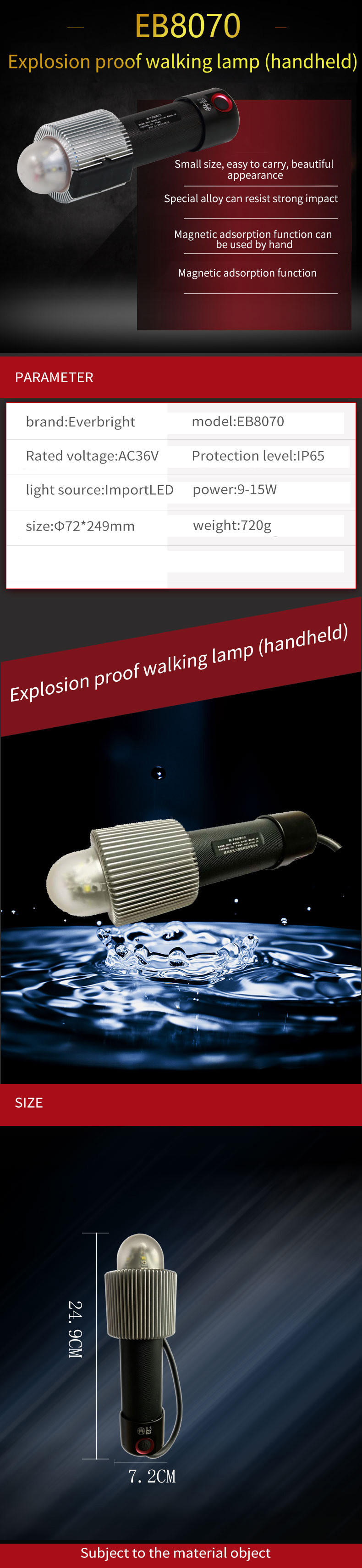 Small Size IP65 15w Explosion Proof LED Flashlight With Metal Protective Net