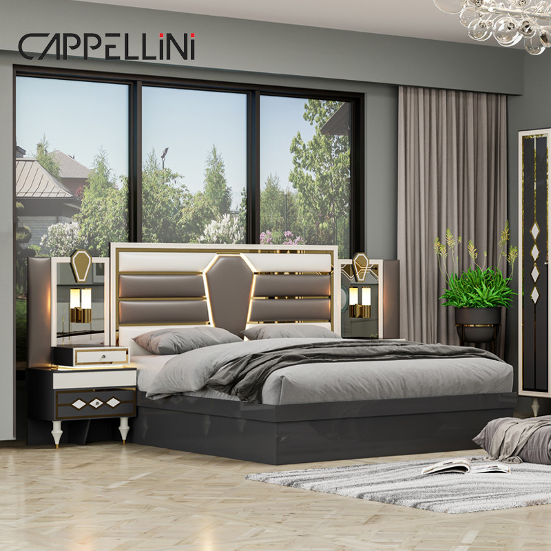 Wooden Modern Double Leather King Size Bed Set Home Furniture Modular Wood Queen Full Luxury Bedroom Sets Furniture