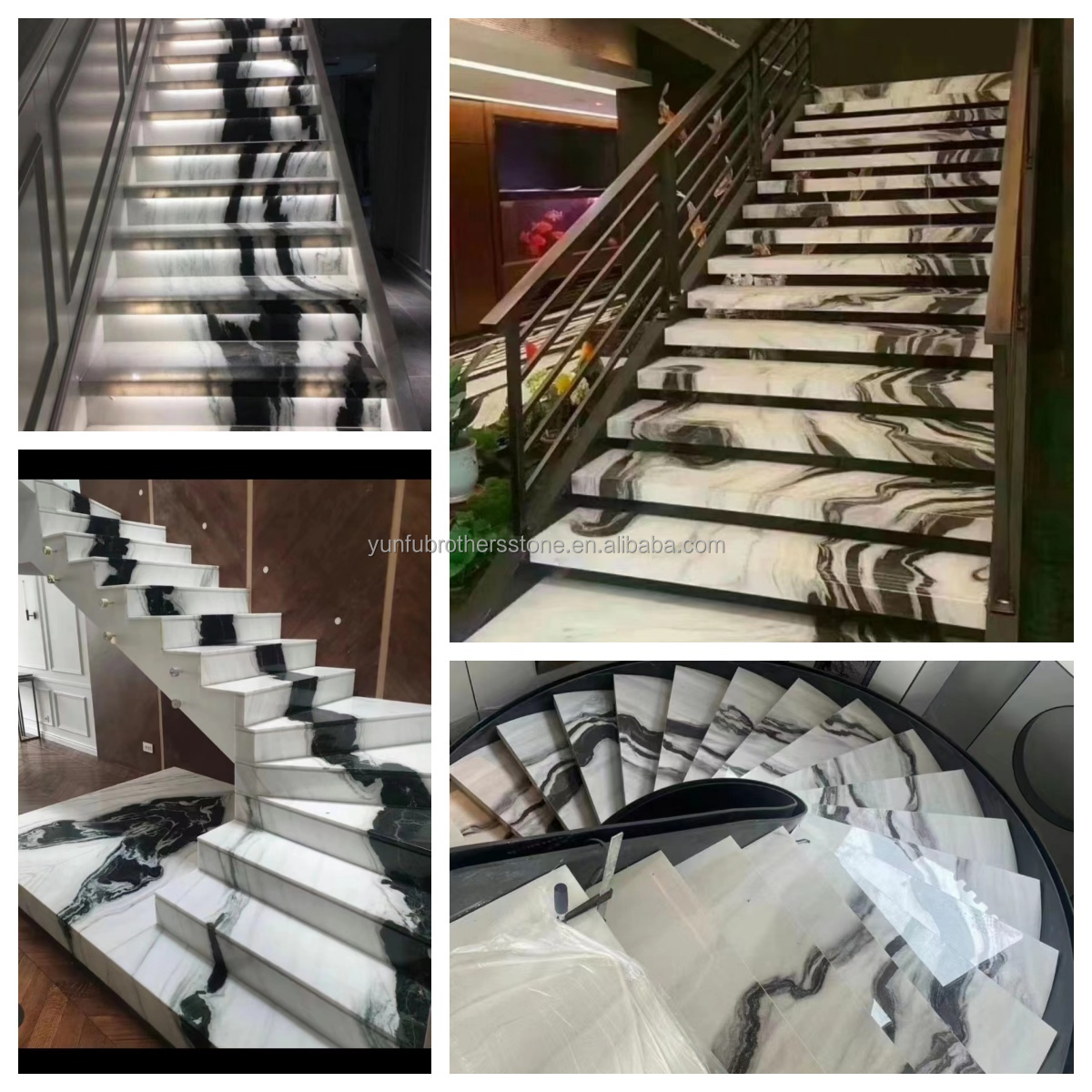 Villa Staircase Design Dolomite Marble Stair Tiles in Panda White with Polished Surface