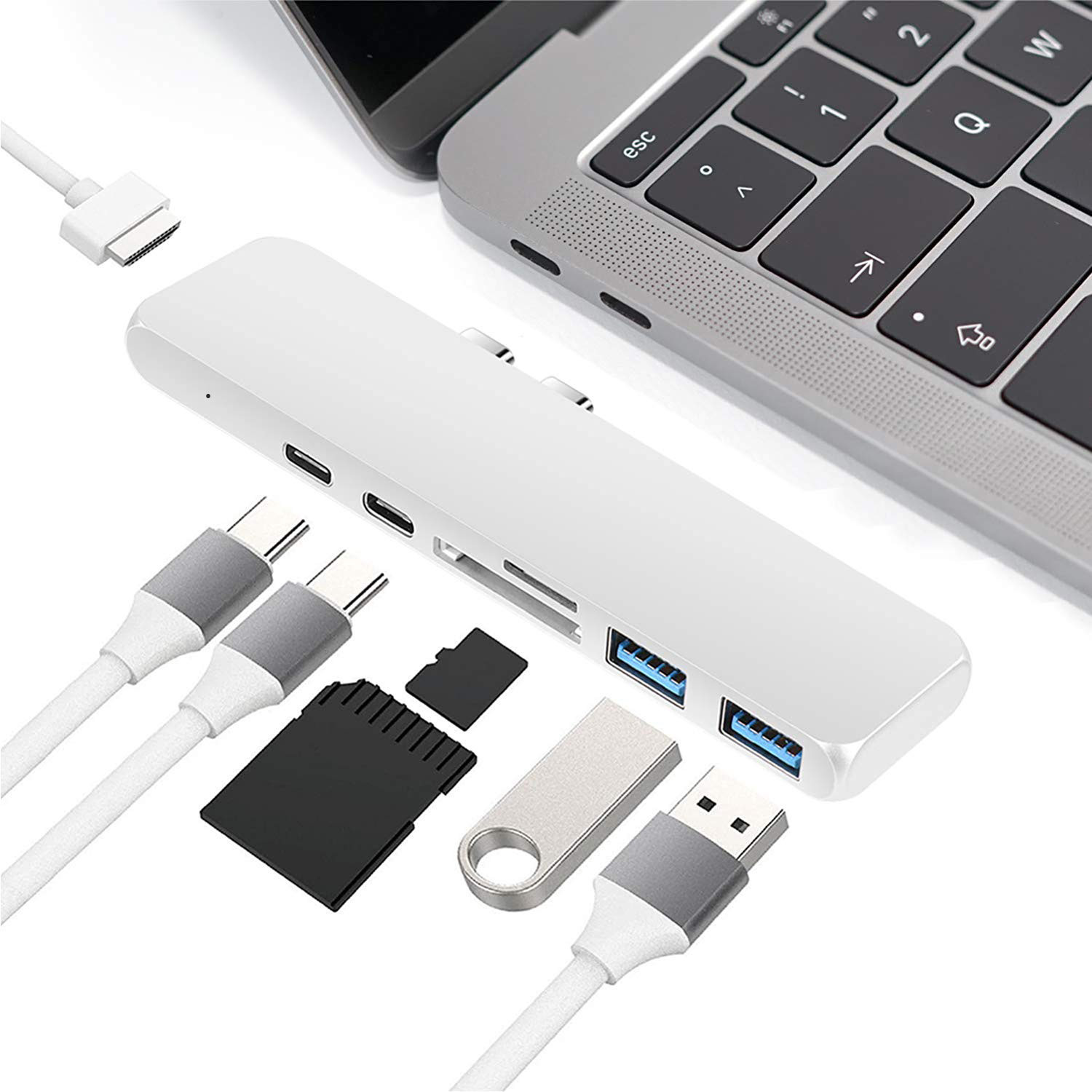 7-in-1 USB C Hub for 2016/2017/2018 MacBook Pro 13” and 15”,USB C Adapter with 40Gbs Thunderbolt 3,4k @30Hz