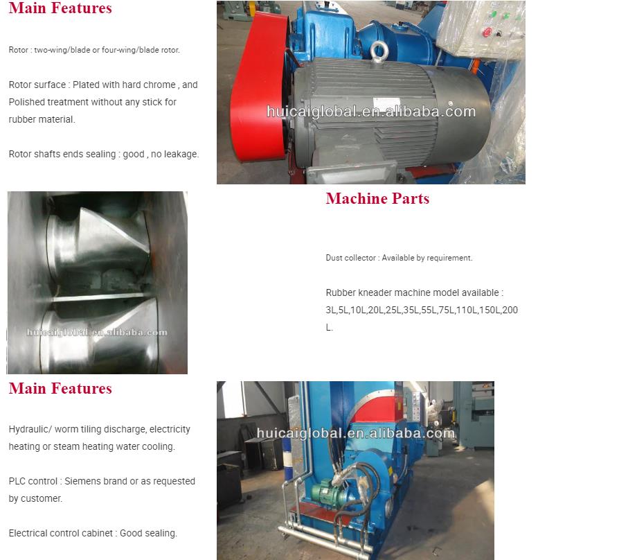 Manufacturing Plant Banbury Rubber Kneader Internal Mixer 55L 75L 110L 8000 KG Weight