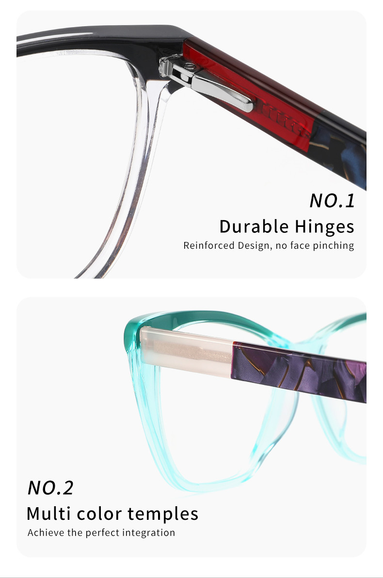 Unisex Cat Eye Acetate Glasses Sturdy Durable With Interchangeable Lenses