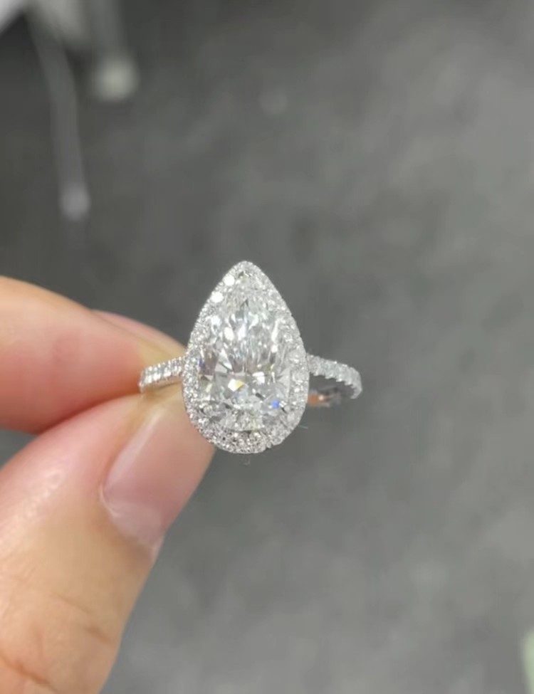 Double Bands Pear Diamond Ring Engagement Wedding Lab Grown Diamond Rings