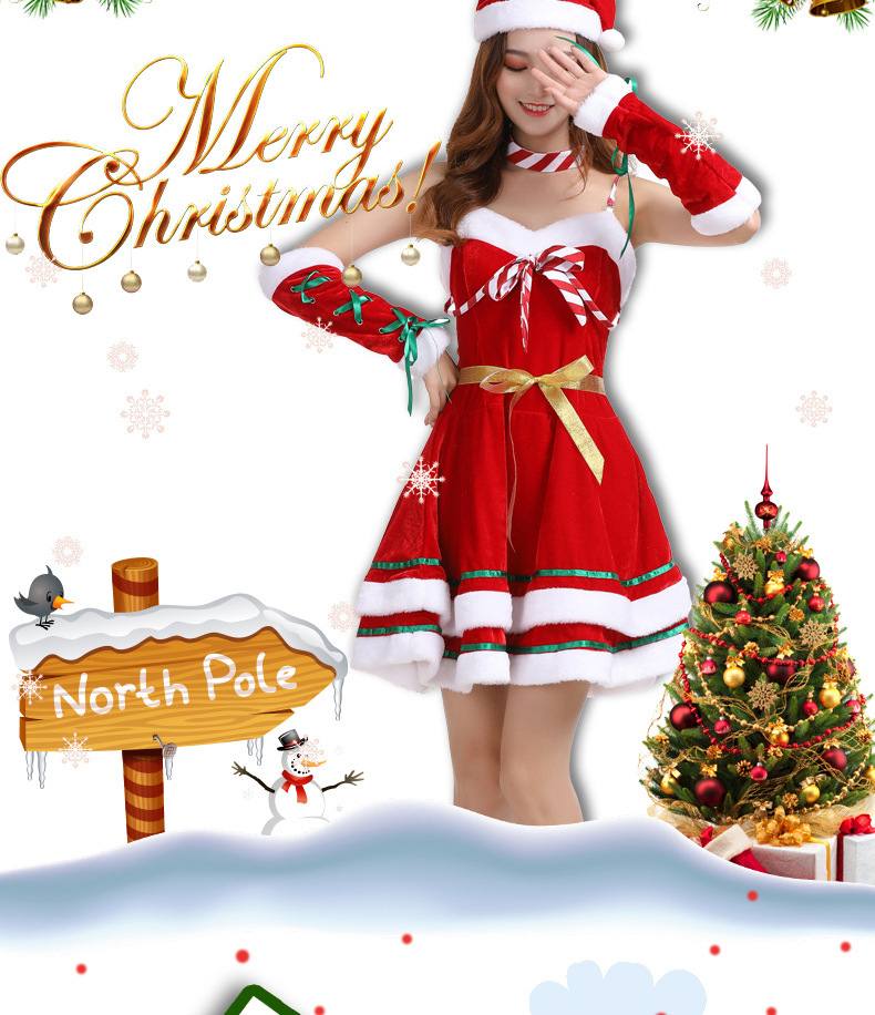 Age Group Adults Christmas Dress Pleuche Red Green with Accessories Performance Wear Type