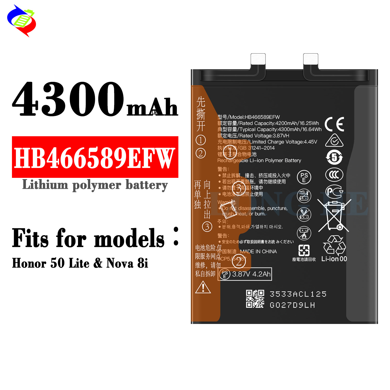 HB466589EFW Lithium Rechargeable Battery for Honor 50 Lite Nova 8i Mobile Version