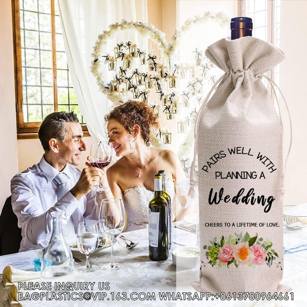 Wedding Wine Bag, Gift For Wedding Planning, Wedding Officiant, Wedding Host, Bride And Groom Wine Gift, Linen Wine