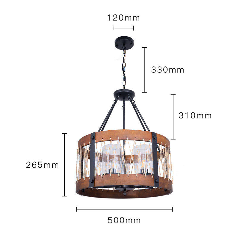 America Country Round Iron Wooden E27 Light Bulb Chandelier Pendant Lights(WH-VP-159)