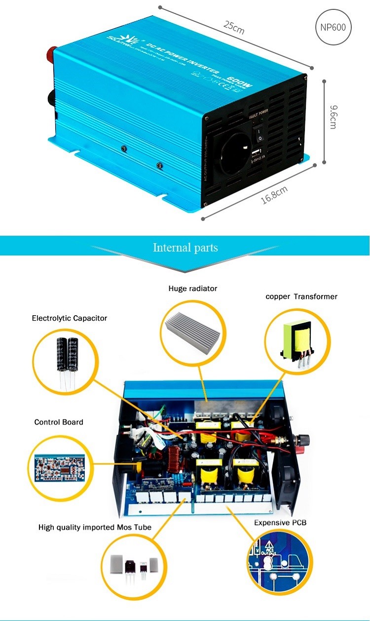 Aluminum 600W Pure Sine Wave Power Inverter For Off Grid Solar System
