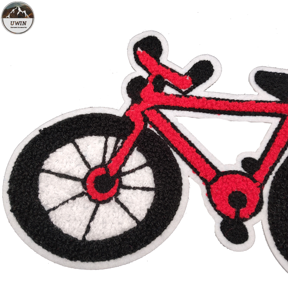 Red Bike Chenille Patches For Letterman Jackets Towel Material 10*15cm Size