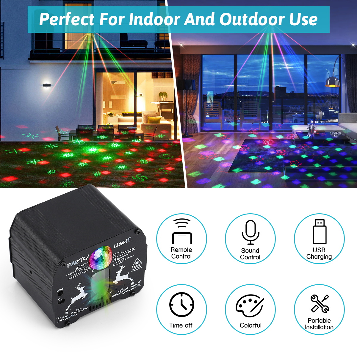 Party Disco Lights DJ Lights LED Sound Activated Remote Control RGB LED Stage Laser Light for Parties Holiday Decoration