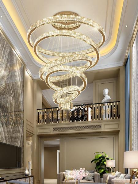 Luxury Staircase Crystal Chandelier Large Modern Rings silver chandeliers(WH-NC