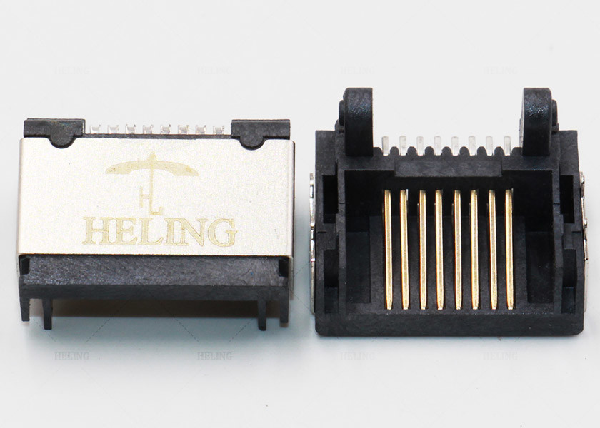 Single Port Shielded SMT RJ45 Connector R / A 50 U" Gold Plating Contact Terminal