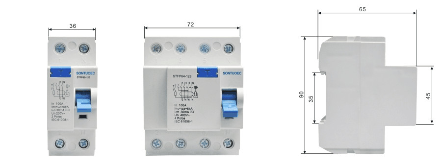 125A STFP60-125 2P 4P 230/400V RCCB Circuit Breaker A Or AC Model IEC61008 Standard
