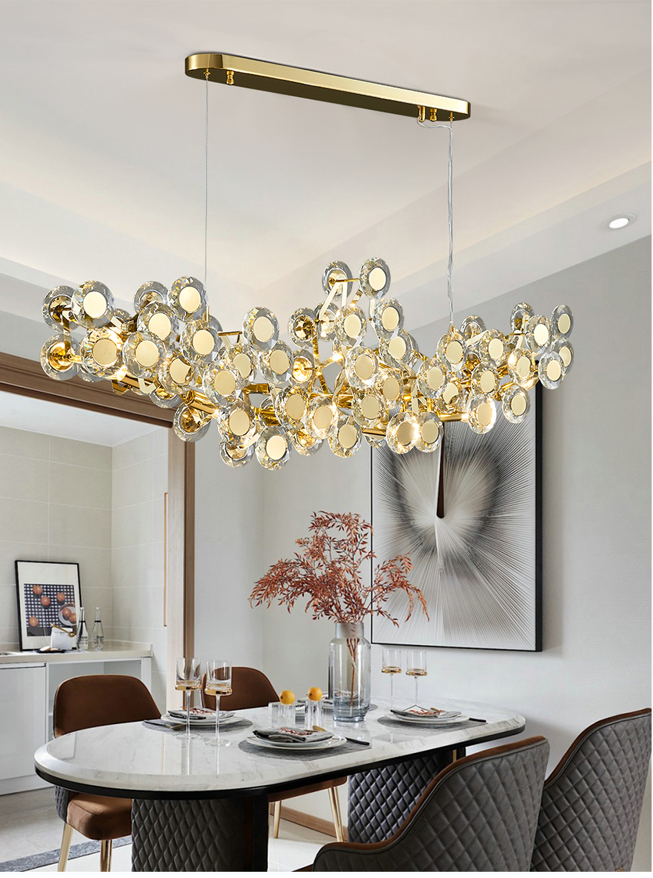 LED chandeliers home decor gold crystal lamp living room rectangular high ceiling lamp(WH-CY-238)