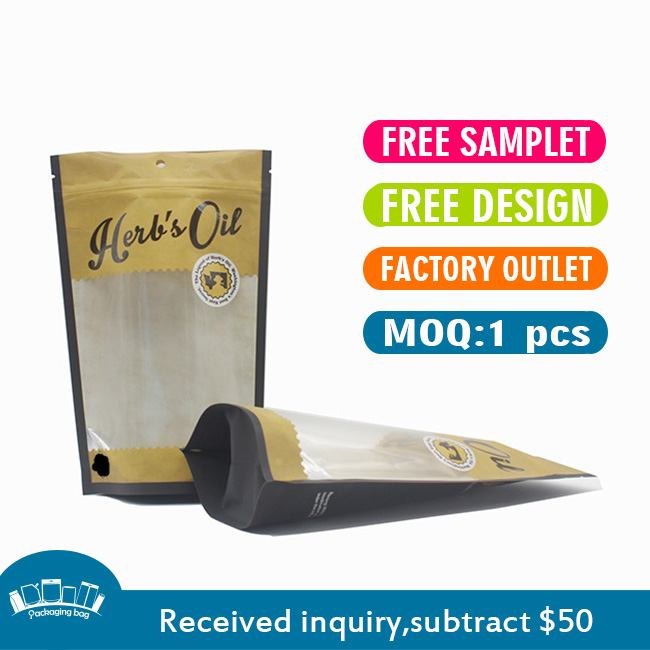 EPI Biscuit Tear Notch Resealable Kraft Paper Bag With Transparent Window