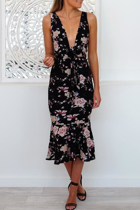 hot sexy V neck new design dress women Floral summer dress
